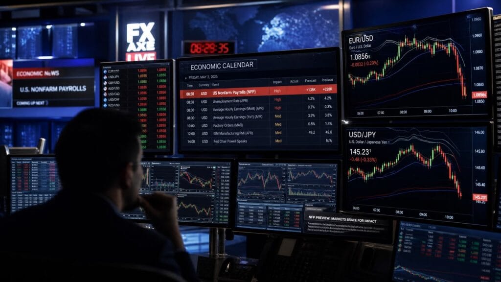NFP Preview traders analyzing US jobs report forex volatility and Fed rate cut expectations