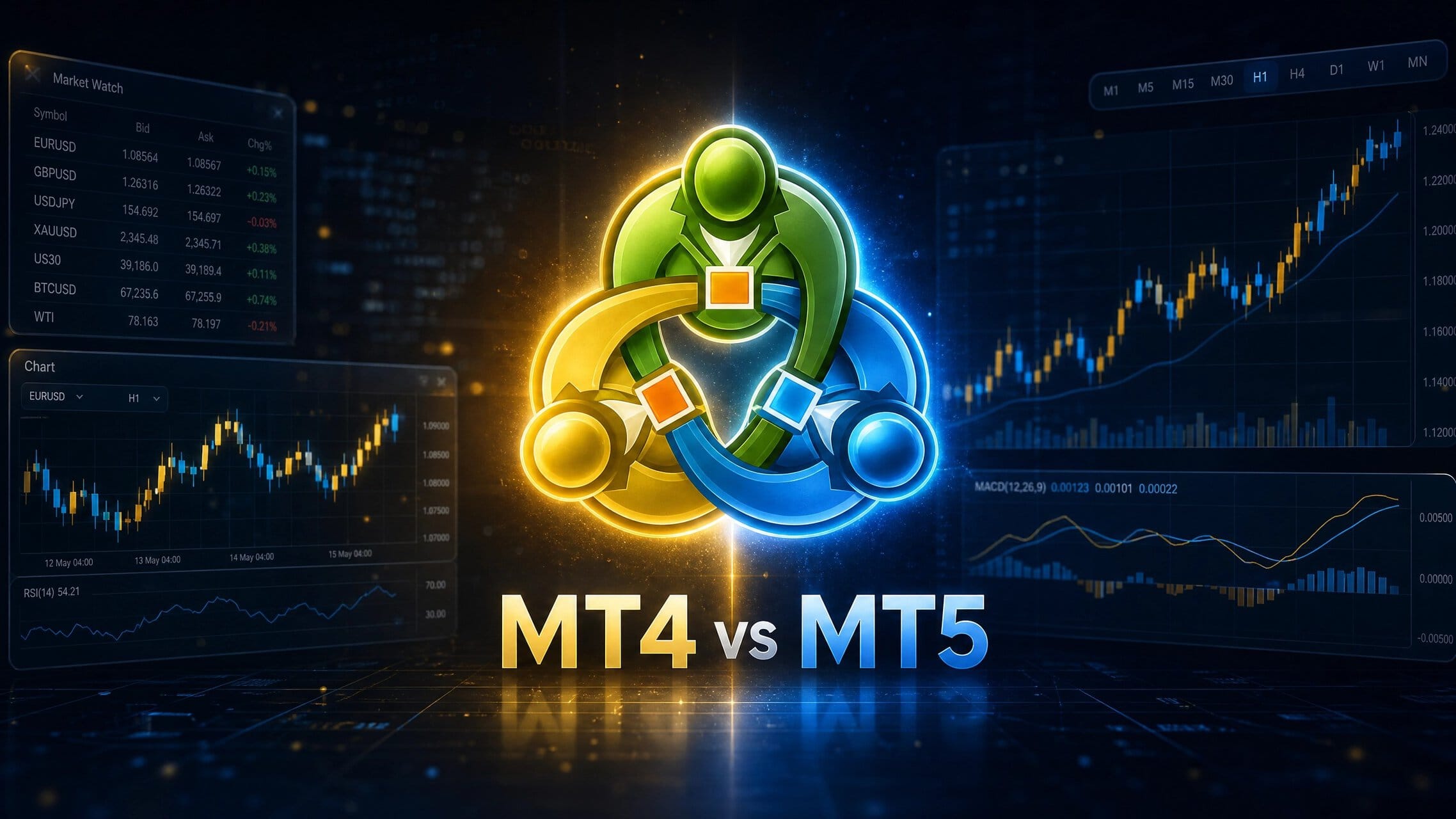 MT4 vs MT5 comparison showing the key differences between the MetaTrader trading platforms