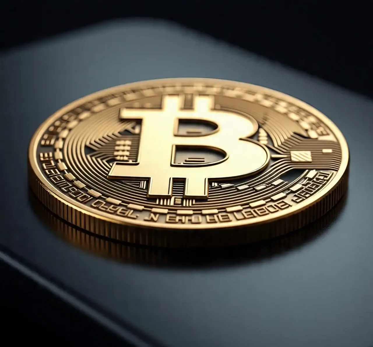 Illustration of Bitcoin cryptocurrency concept showing a digital gold coin symbol surrounded by blockchain network nodes and financial market charts representing decentralized digital currency and global trading.