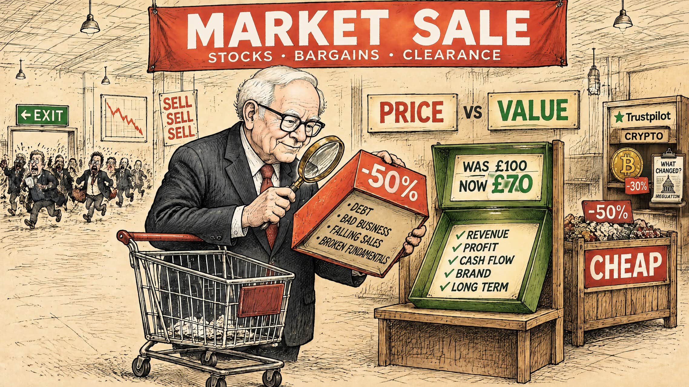 Warren Buffett looking for investment opportunities in a falling market