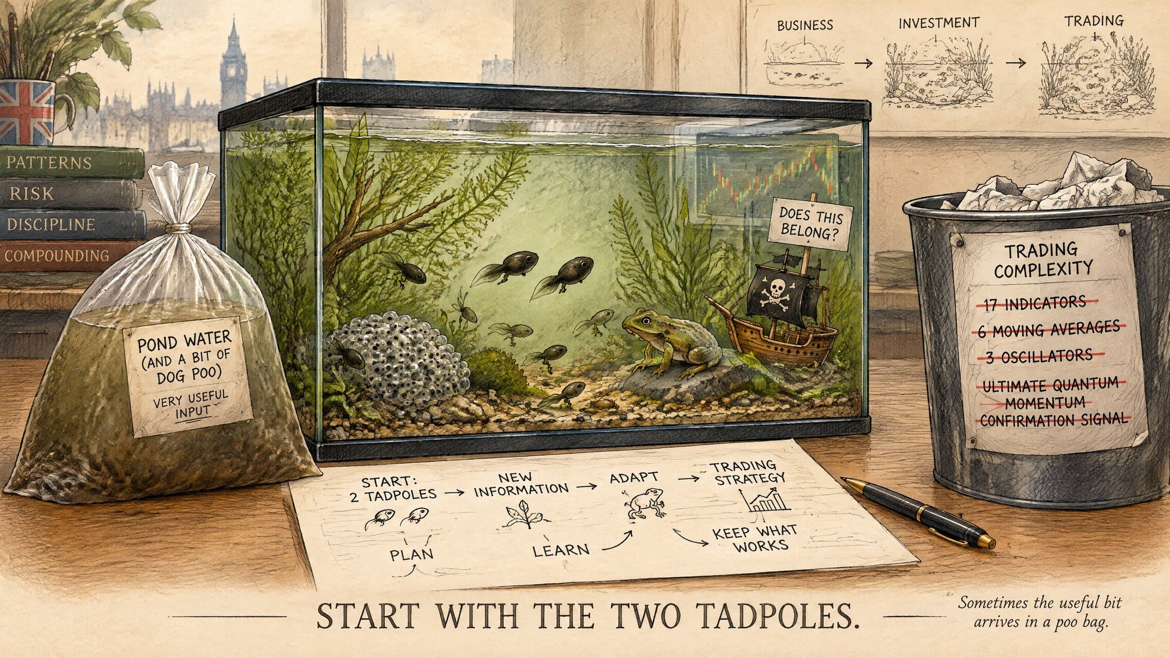Trading strategies evolving from two tadpoles into a complete ecosystem