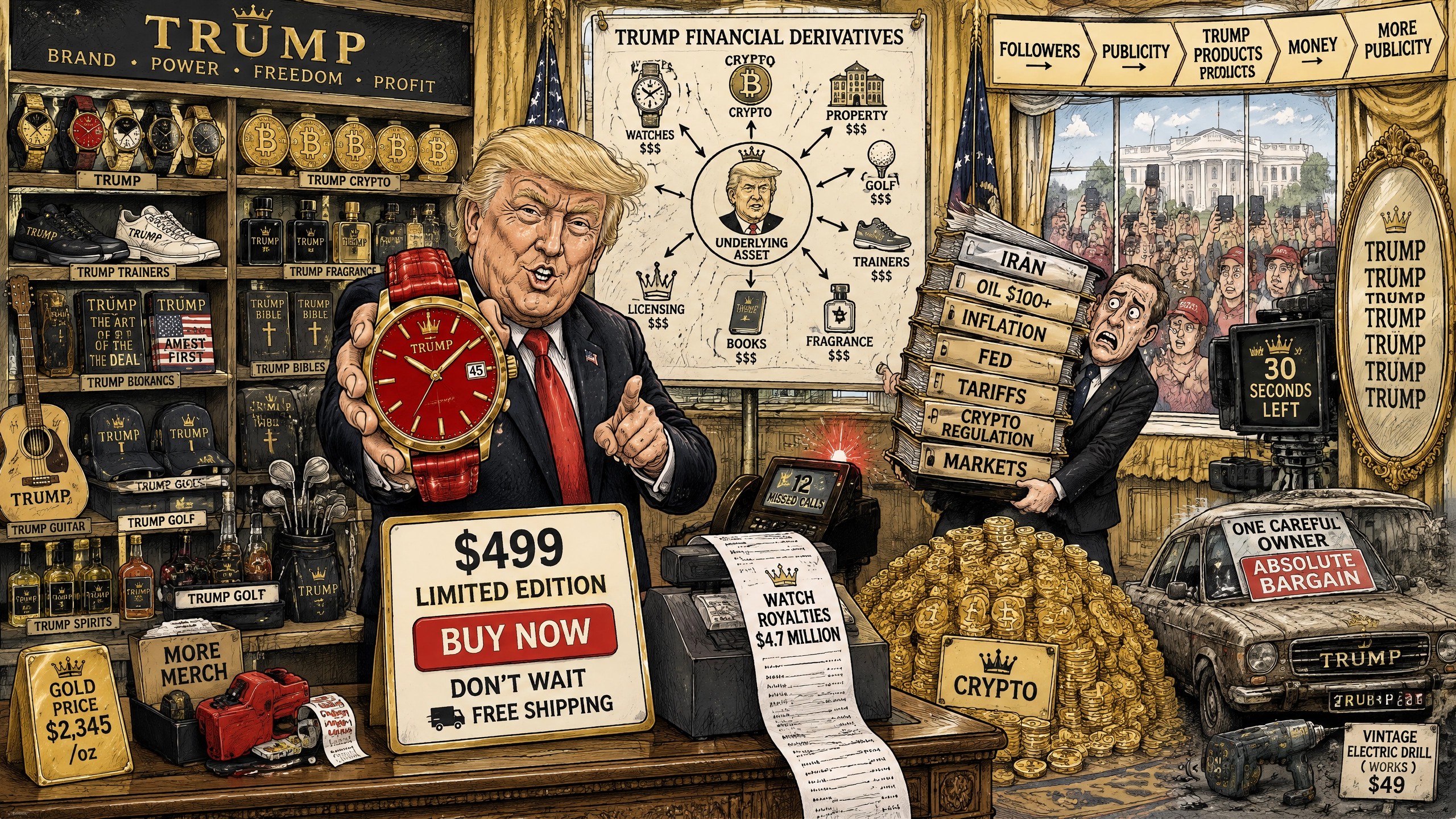 Donald Trump selling a Trump watch in a Harry Wormwood-style shopping channel